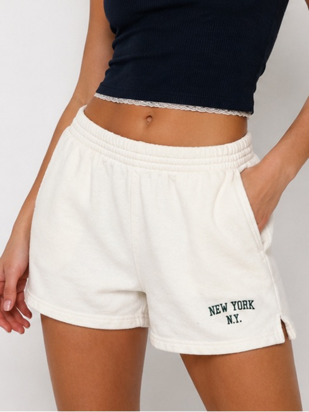 John Galt 100% cotton New York NY Cream Sweat Shorts OS Made in Switzerland